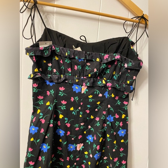 NWT For Love and Lemons Robin Mini Dress Floral Tie Straps Linen Black Frilly - Picture 7 of 16
